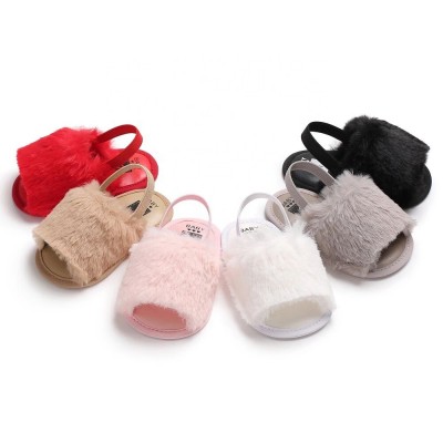 Wholesale Infant Fur Sandals Summer Girl Fancy Cute Baby Furry Slippers