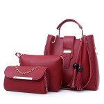 Sac A Main Femme 3 Pieces PU Leather Tote Bag For Women Luxury Tassel Hand Bag Set